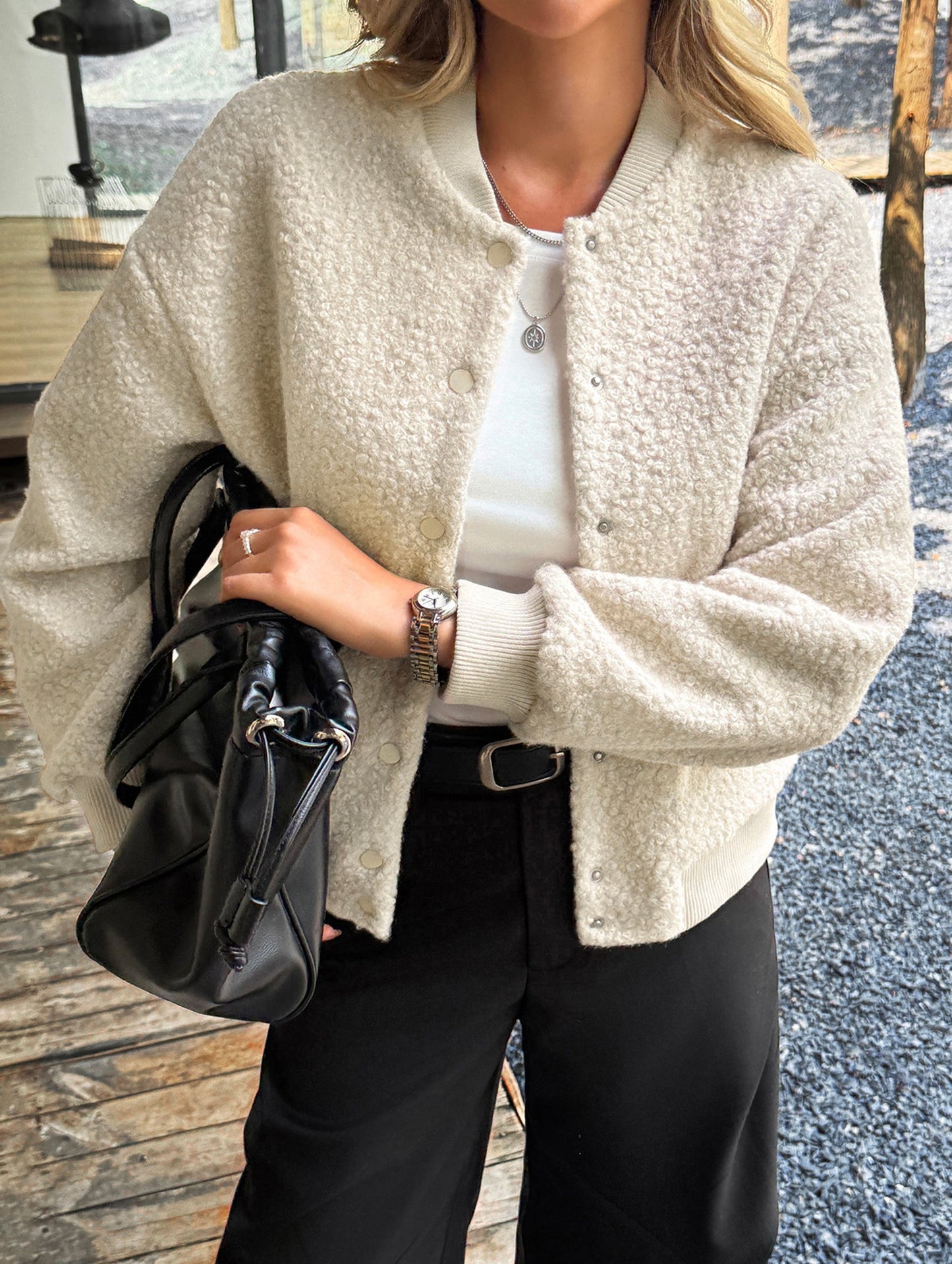 Casual Cropped Button Long Sleeve Jacket