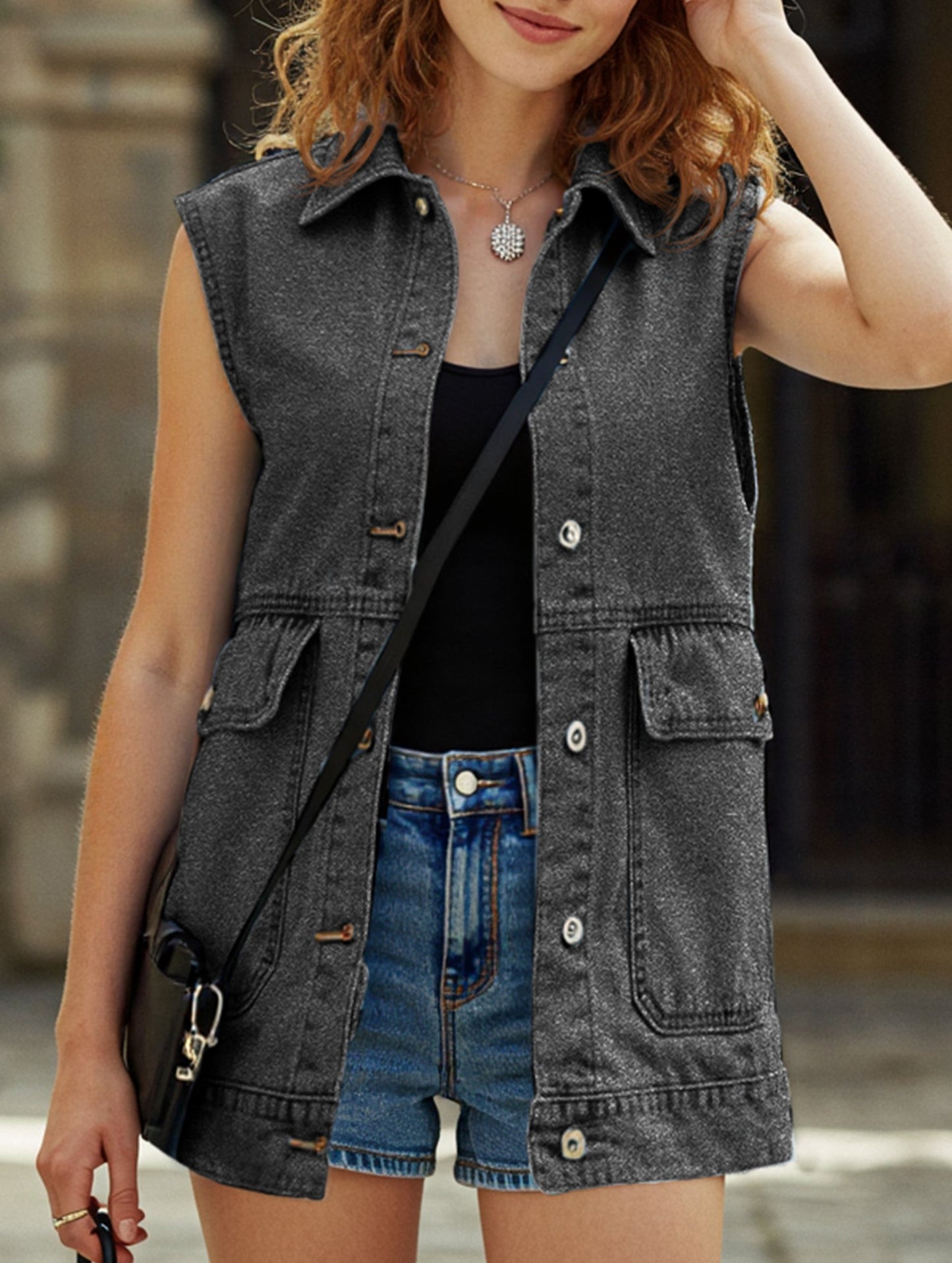 Fashionable women's denim vest waistcoat