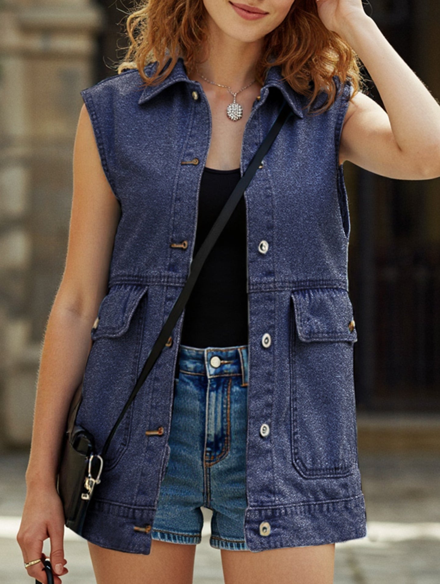 Fashionable women's denim vest waistcoat