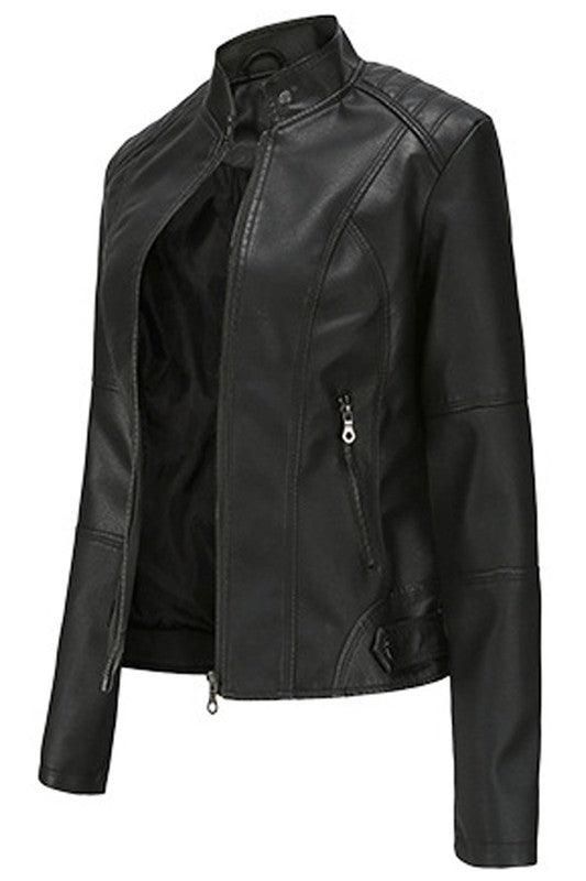 WOMEN??¢S ZIP UP BIKER JACKET - Doublju