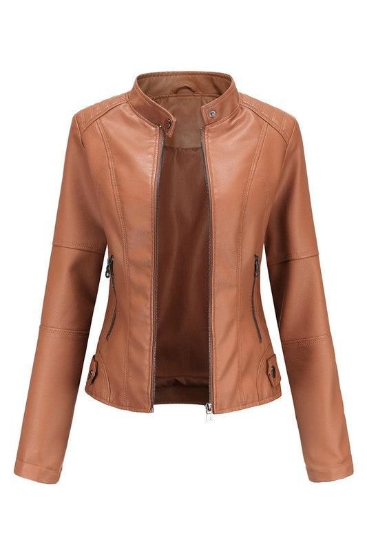 WOMEN??¢S ZIP UP BIKER JACKET - Doublju