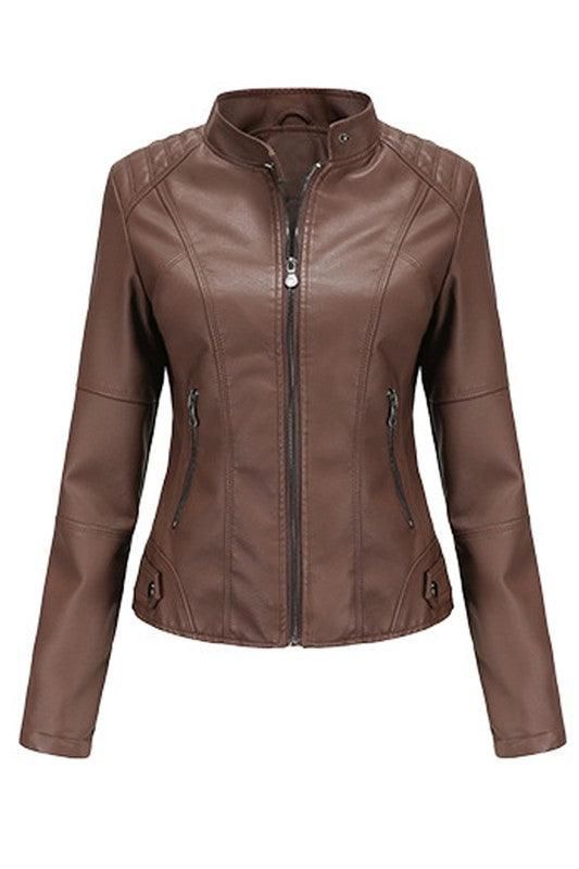 WOMEN??¢S ZIP UP BIKER JACKET - Doublju