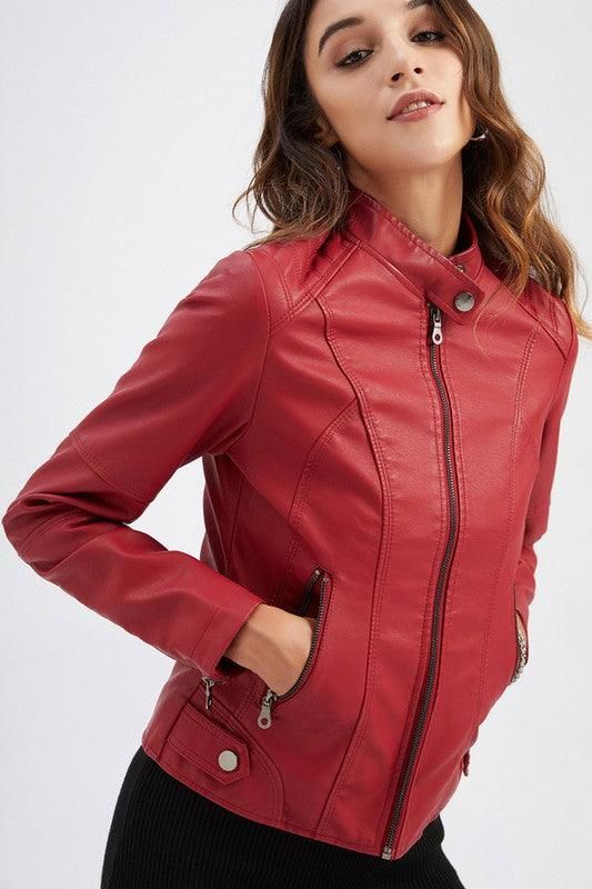 WOMEN??¢S ZIP UP BIKER JACKET - Doublju