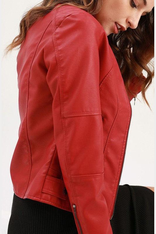 WOMEN??¢S ZIP UP BIKER JACKET - Doublju