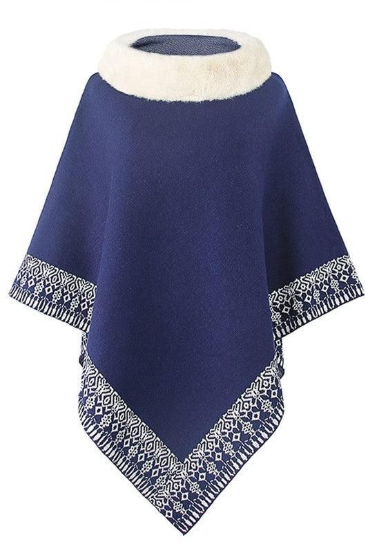 FUR COLLAR CAPE SHAWL JACKET - Doublju