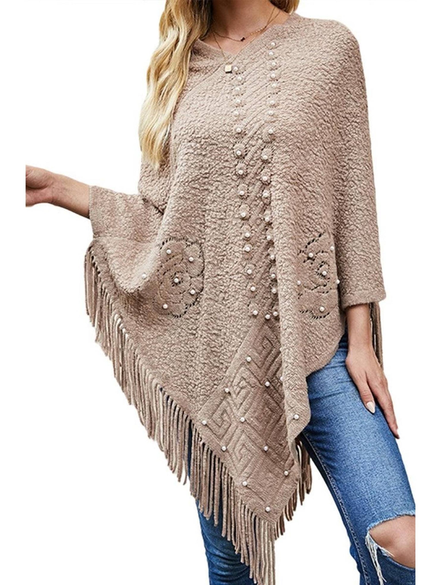 TASSEL SWEATER WOMEN SHAWL - Doublju