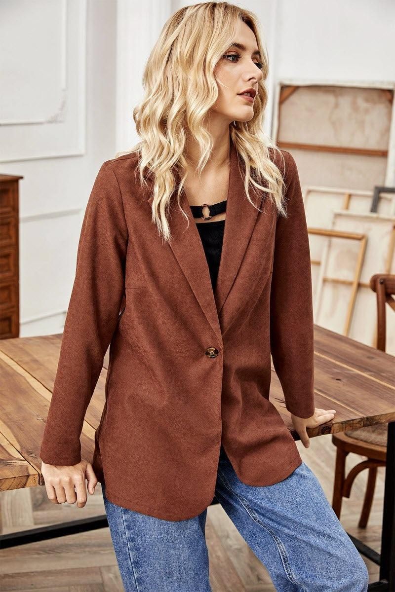 ONE BUTTON LOOSE LONG SLEEVED SUIT JACKET TOP - Doublju