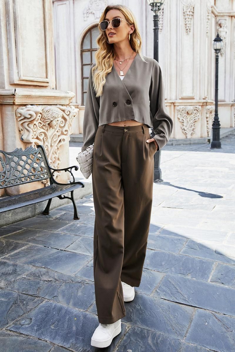 LONG SLEEVED SHORT SMALL SUIT JACKET TOP - Doublju