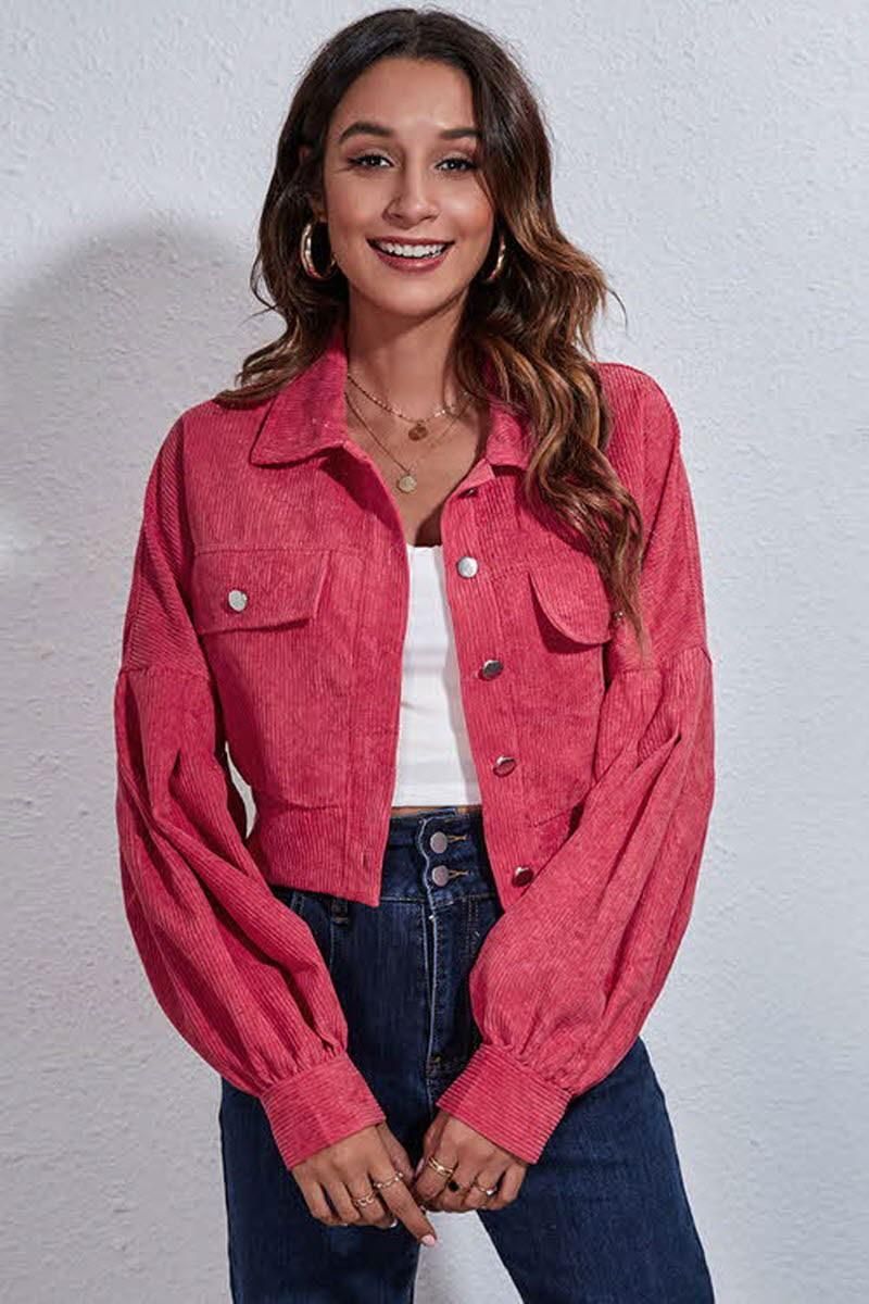 LANTERN SLEEVE CORDUROY JACKET - Doublju