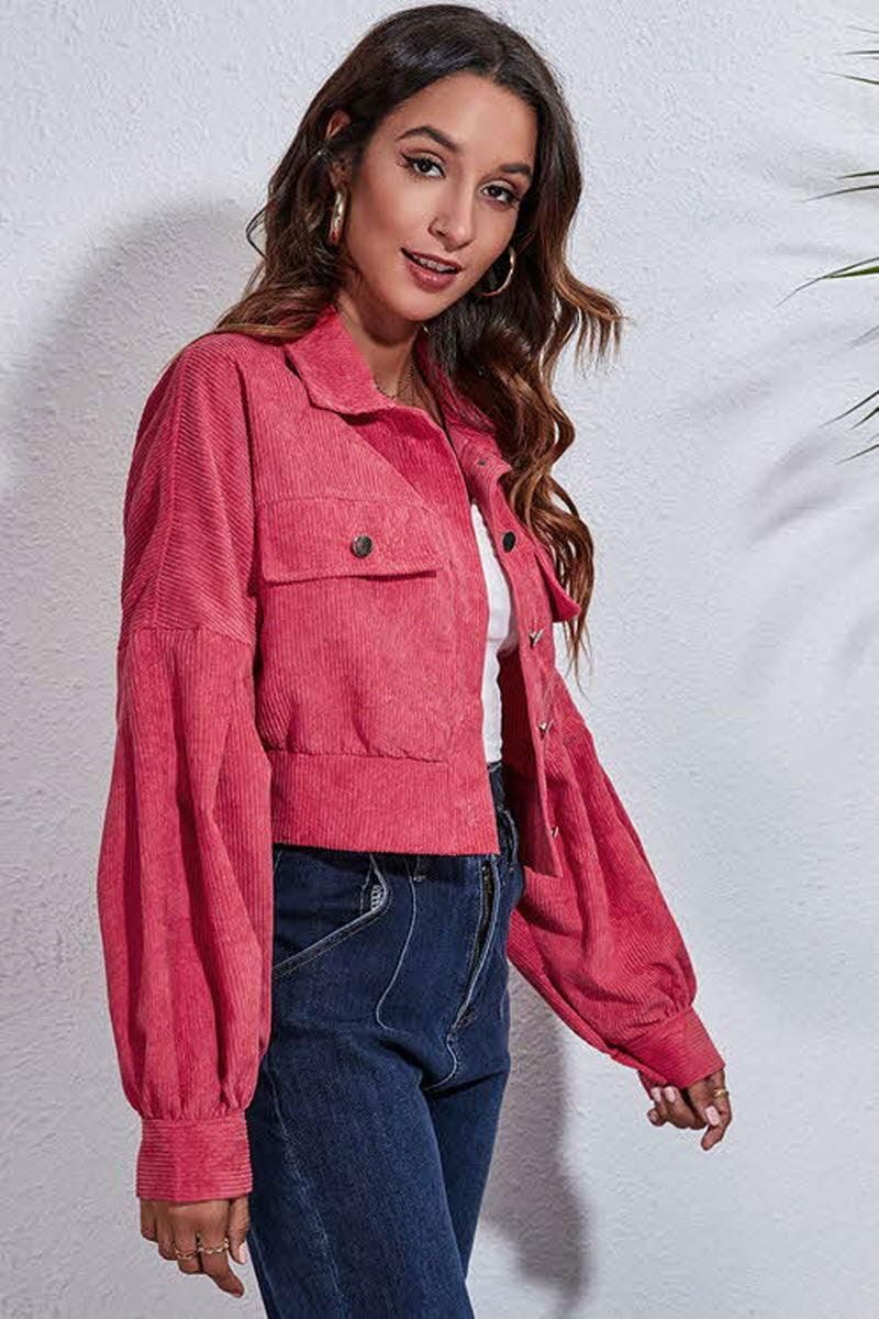 LANTERN SLEEVE CORDUROY JACKET - Doublju