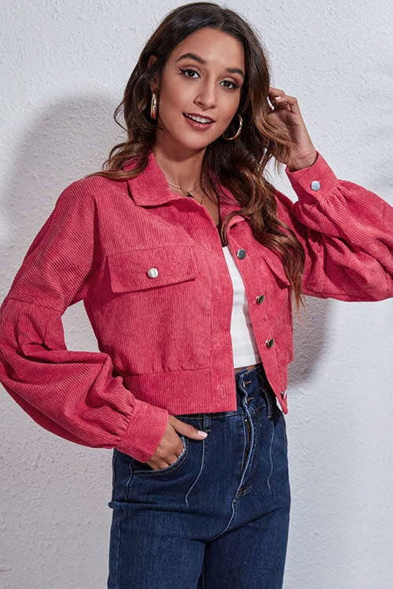 LANTERN SLEEVE CORDUROY JACKET - Doublju