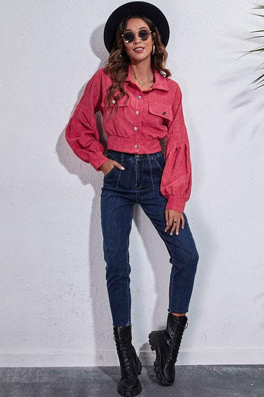 LANTERN SLEEVE CORDUROY JACKET - Doublju