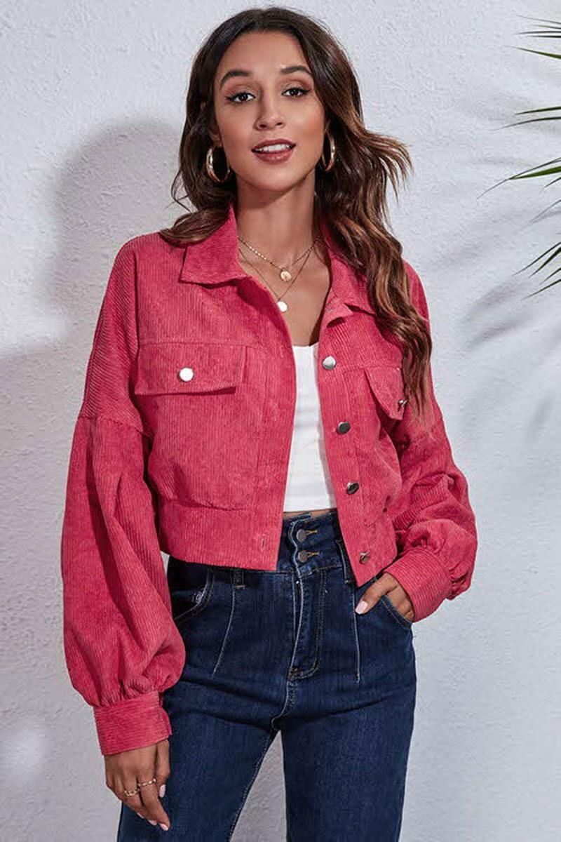 LANTERN SLEEVE CORDUROY JACKET - Doublju