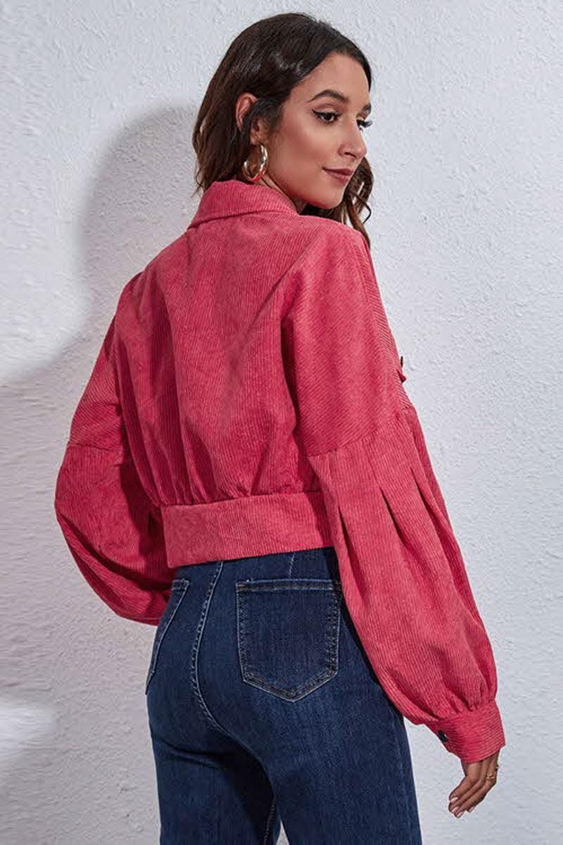 LANTERN SLEEVE CORDUROY JACKET - Doublju