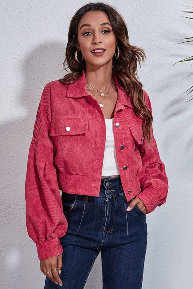 LANTERN SLEEVE CORDUROY JACKET - Doublju