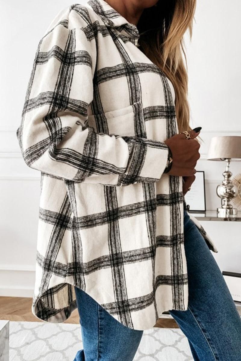 LOOSE FIT PLAID BIG BUTTONED JACKET - Doublju