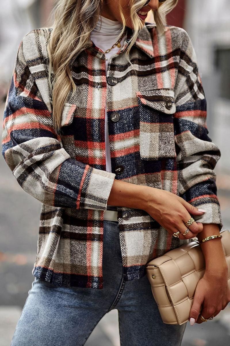 PLAID PATTERN MIDI LENGTH BUTTONED JACKET - Doublju