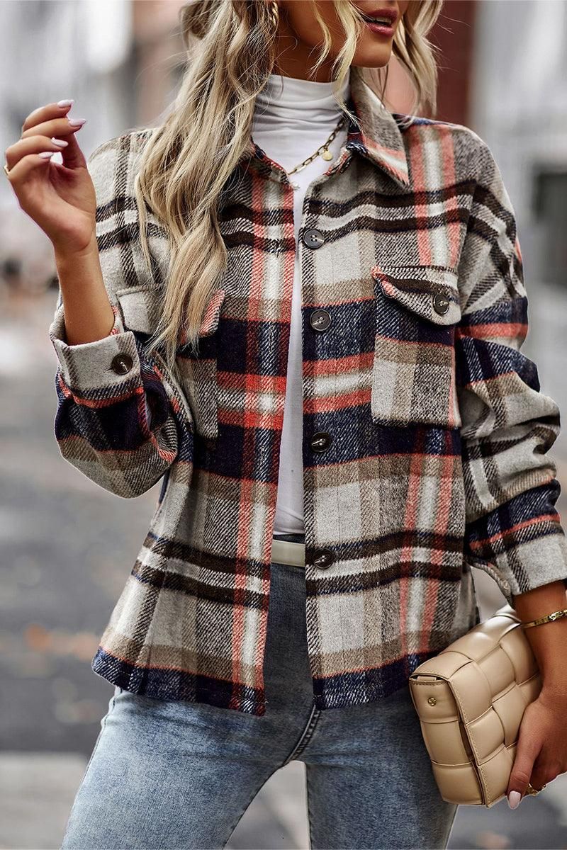 PLAID PATTERN MIDI LENGTH BUTTONED JACKET - Doublju