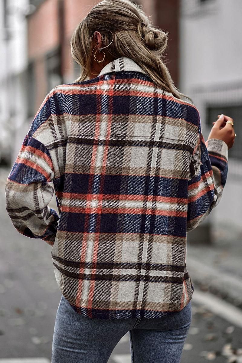 PLAID PATTERN MIDI LENGTH BUTTONED JACKET - Doublju