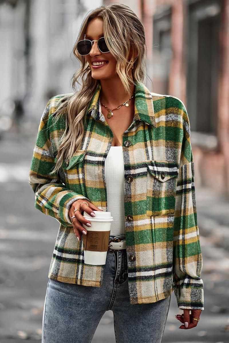 PLAID PATTERN MIDI LENGTH BUTTONED JACKET - Doublju