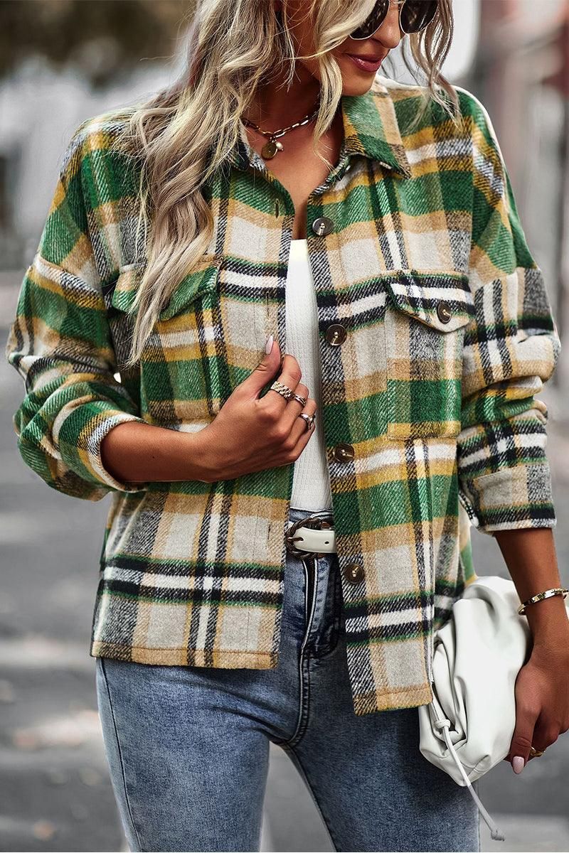 PLAID PATTERN MIDI LENGTH BUTTONED JACKET - Doublju