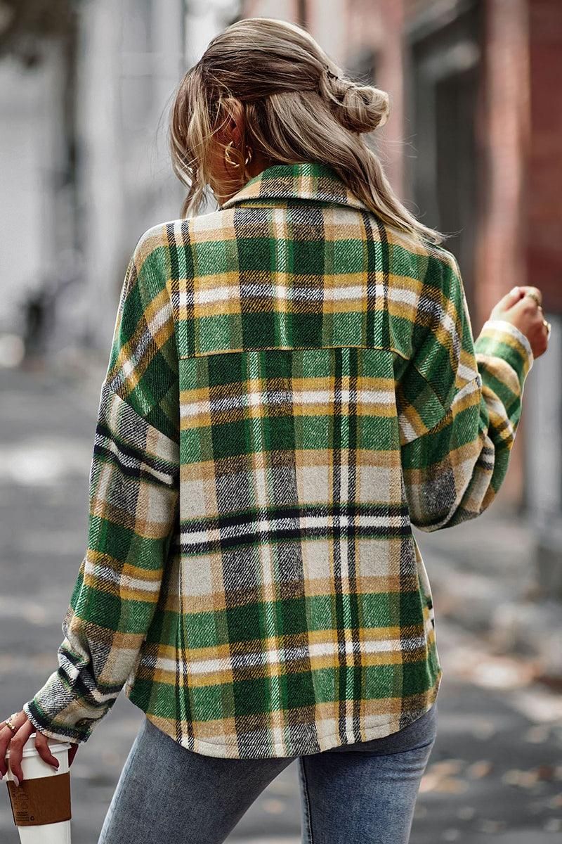 PLAID PATTERN MIDI LENGTH BUTTONED JACKET - Doublju