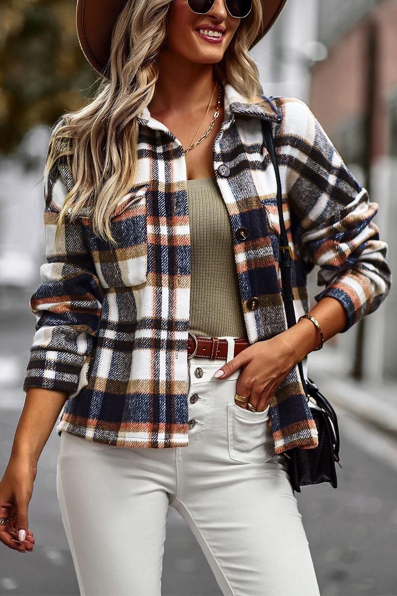 PLAID PATTERN MIDI LENGTH BUTTONED JACKET - Doublju