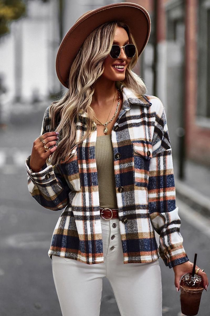 PLAID PATTERN MIDI LENGTH BUTTONED JACKET - Doublju