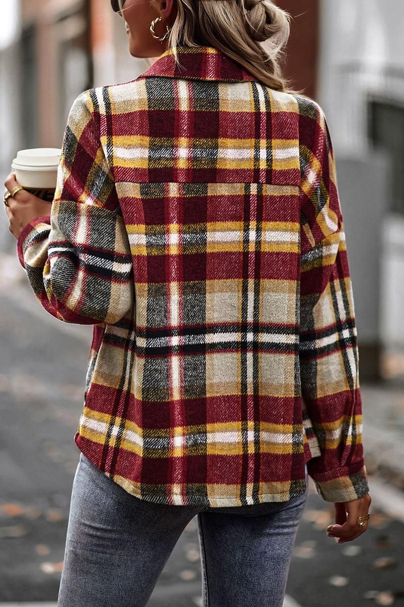 PLAID PATTERN MIDI LENGTH BUTTONED JACKET - Doublju