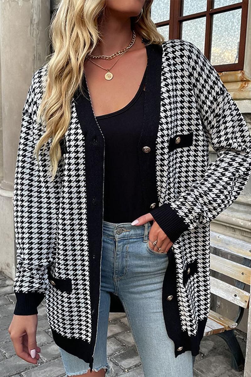 BUTTON CLOSURE PATTERNED CASUAL JACKET - Doublju