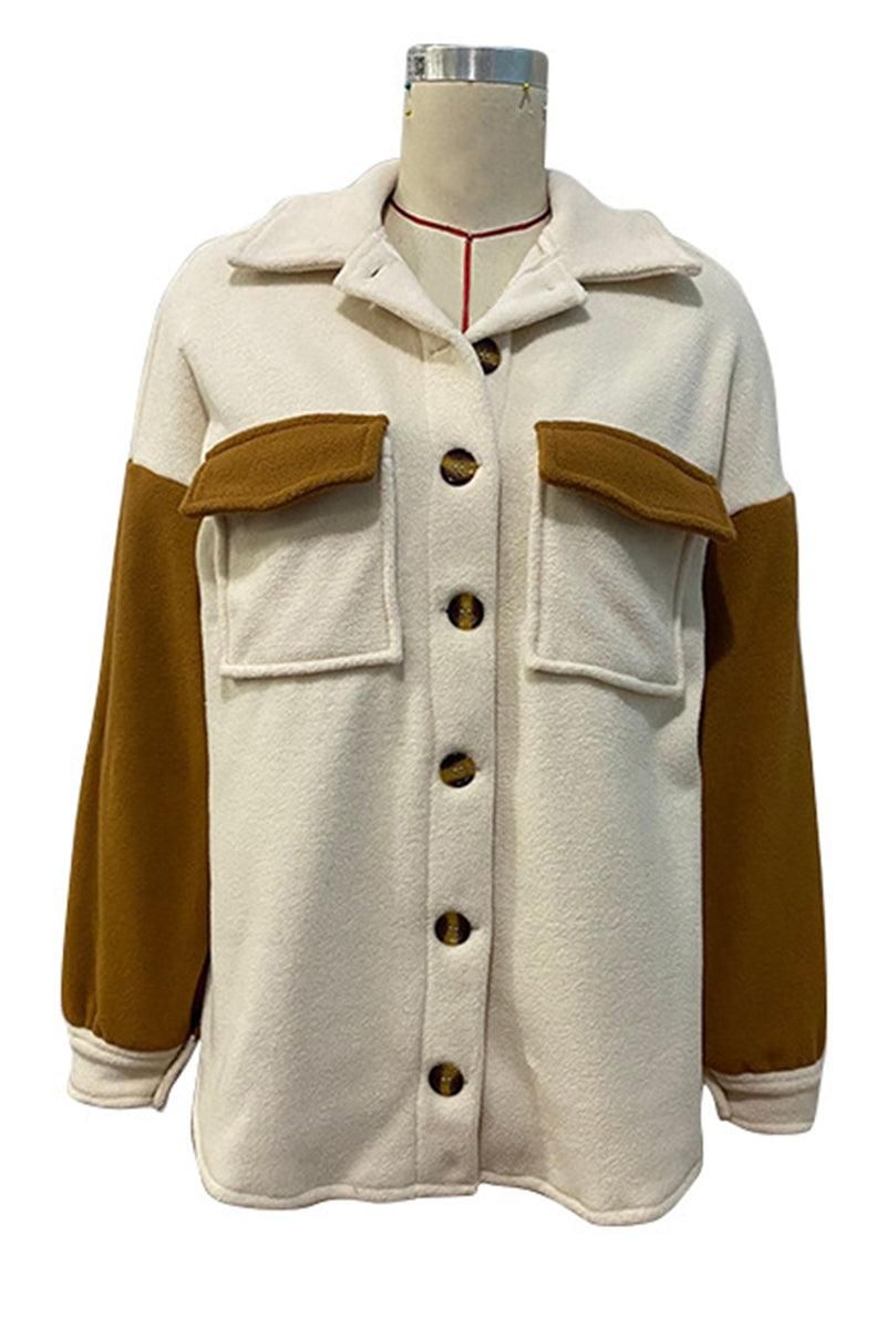 BUTTON DOWN LAPEL JACKET WITH POCKETS - Doublju