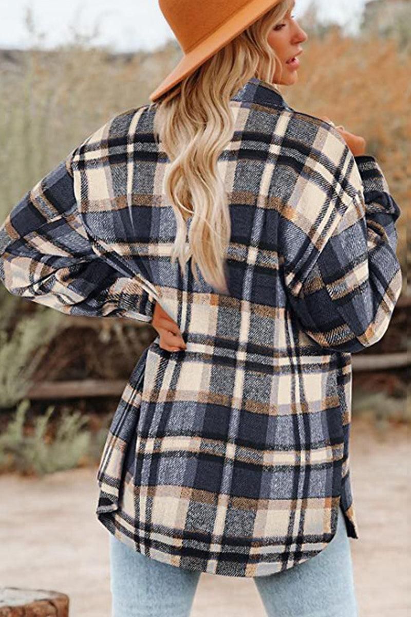 WOMEN OVERSIZED PLAID PATTERN LONG SHACKET - Doublju