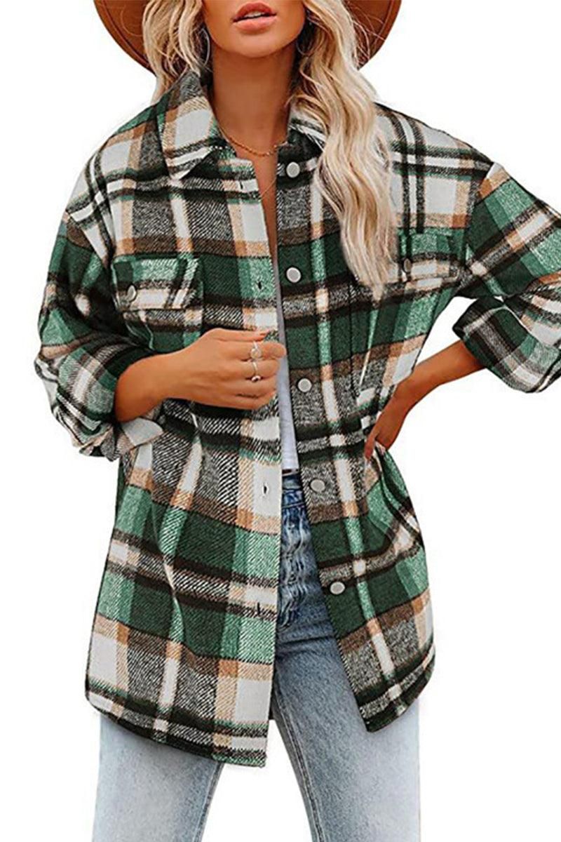 WOMEN OVERSIZED PLAID PATTERN LONG SHACKET - Doublju