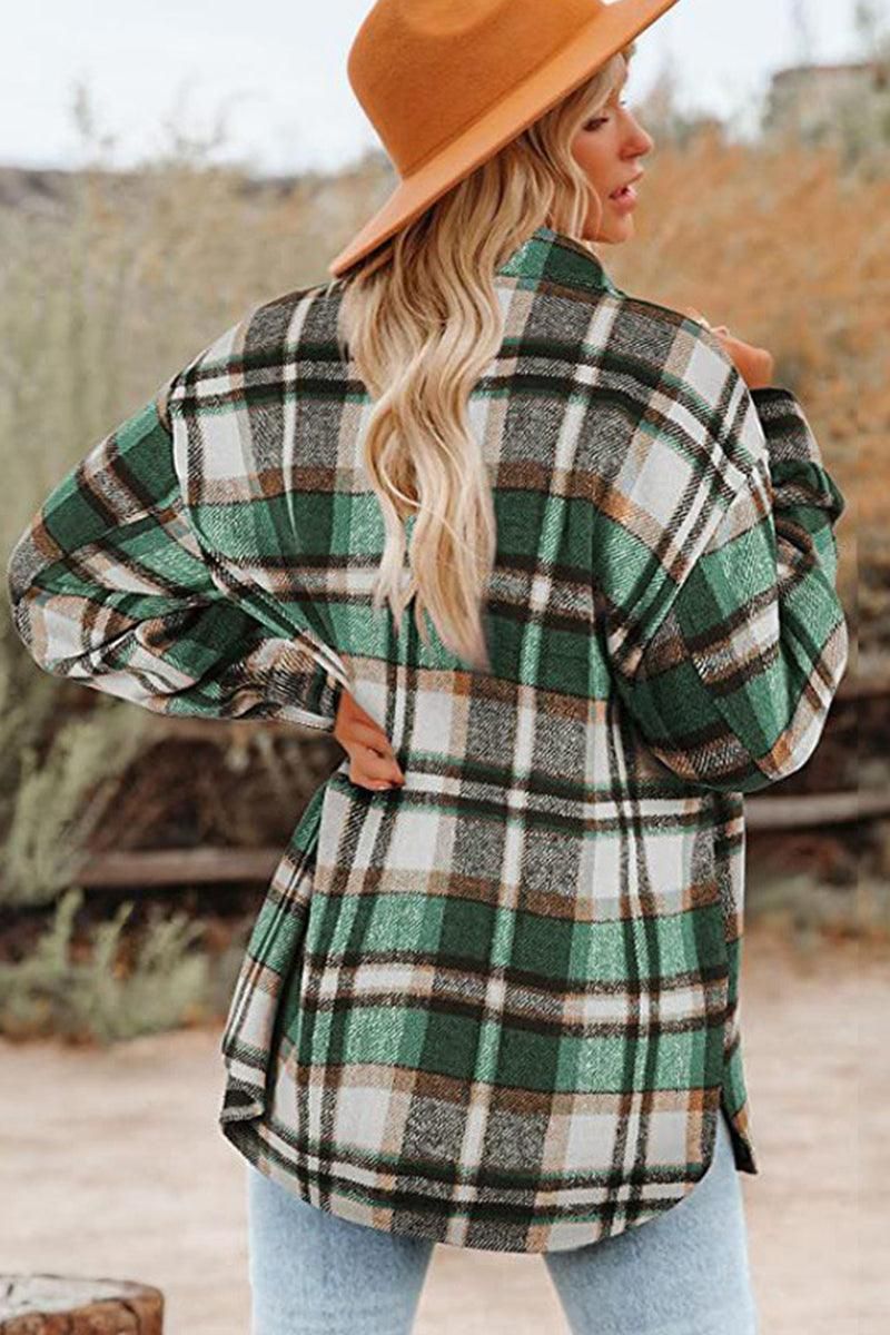 WOMEN OVERSIZED PLAID PATTERN LONG SHACKET - Doublju