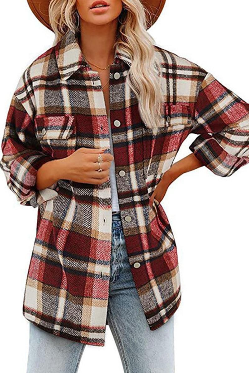 WOMEN OVERSIZED PLAID PATTERN LONG SHACKET - Doublju