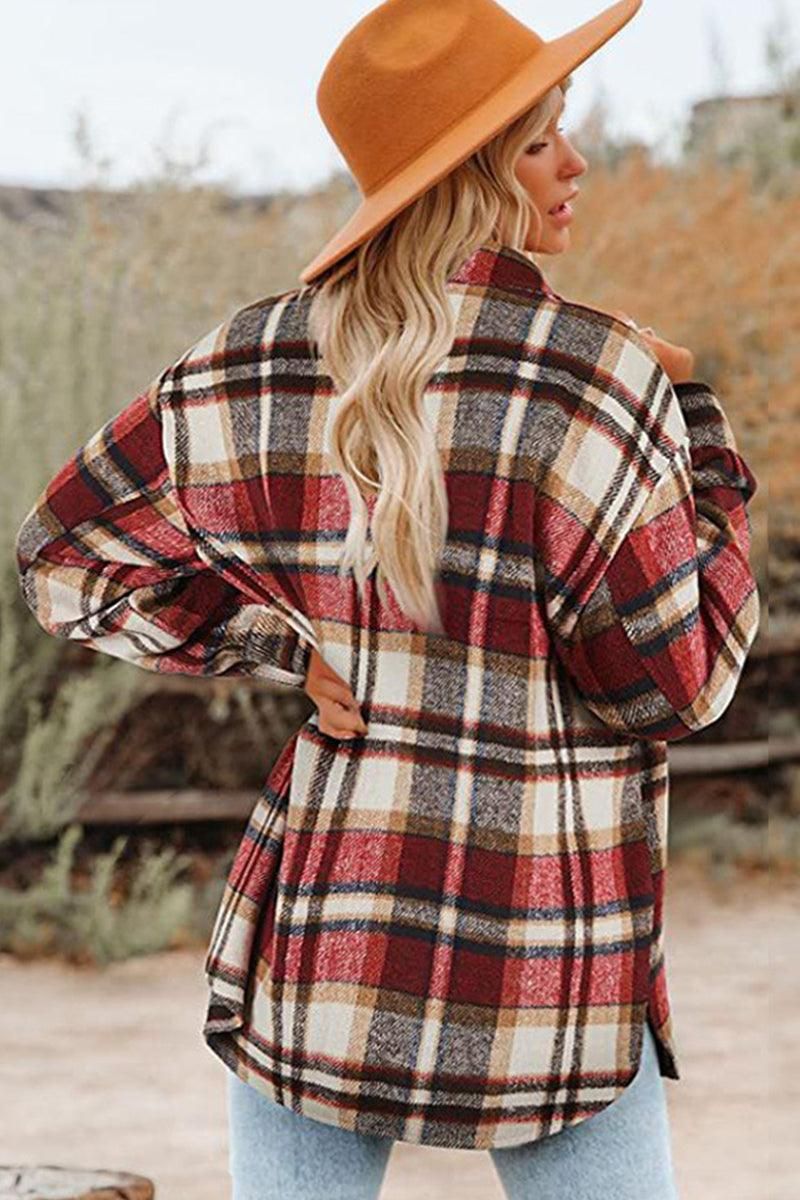 WOMEN OVERSIZED PLAID PATTERN LONG SHACKET - Doublju