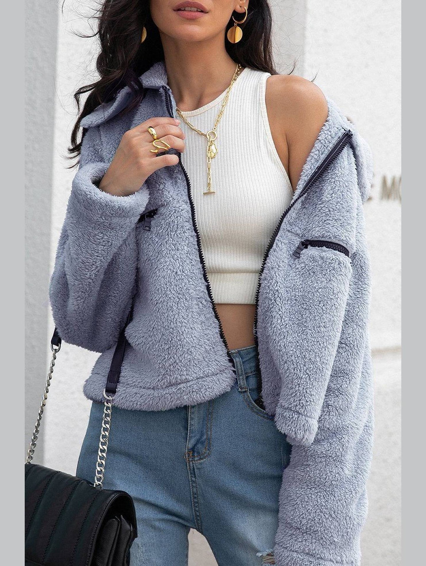 WOMEN ZIP UP FLEECE JACKET WITH POCKETS