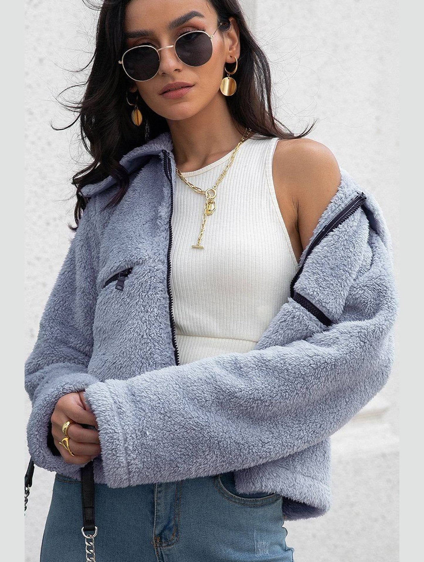 WOMEN ZIP UP FLEECE JACKET WITH POCKETS