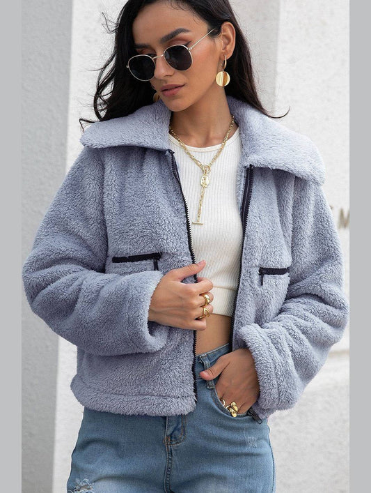 WOMEN ZIP UP FLEECE JACKET WITH POCKETS