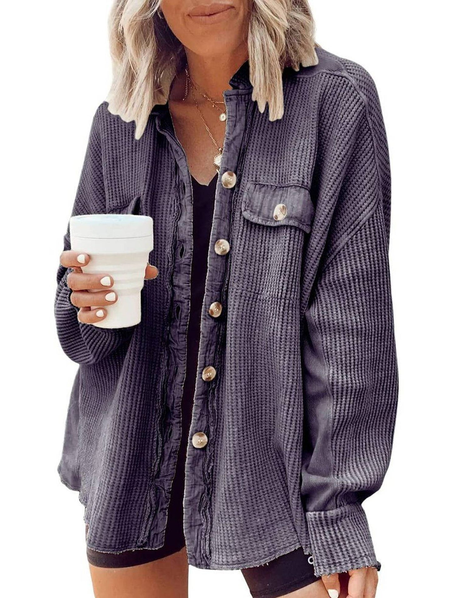 WOMEN CORDUROY BUTTON UP OVERSIZED SHACKET