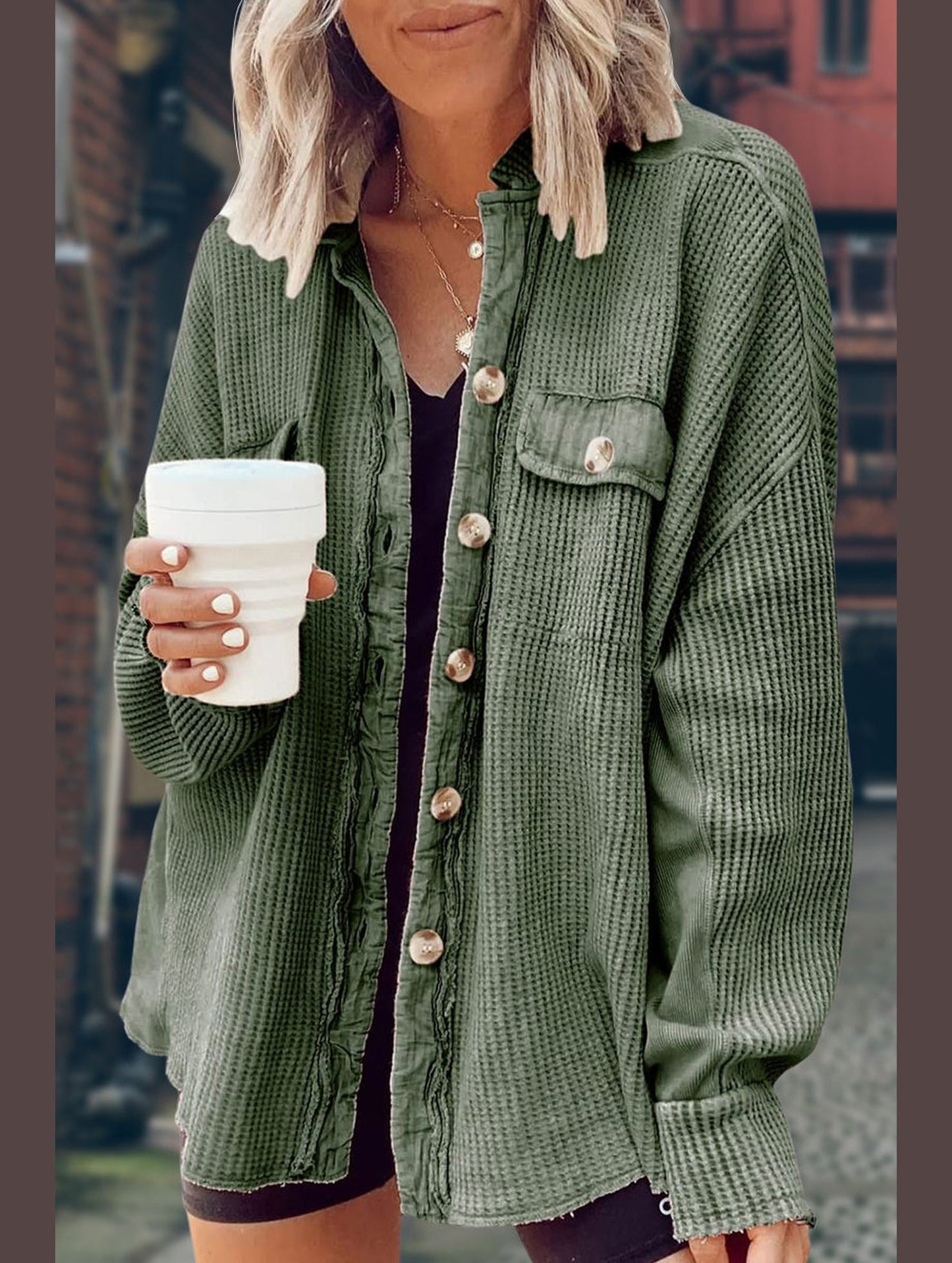 WOMEN CORDUROY BUTTON UP OVERSIZED SHACKET