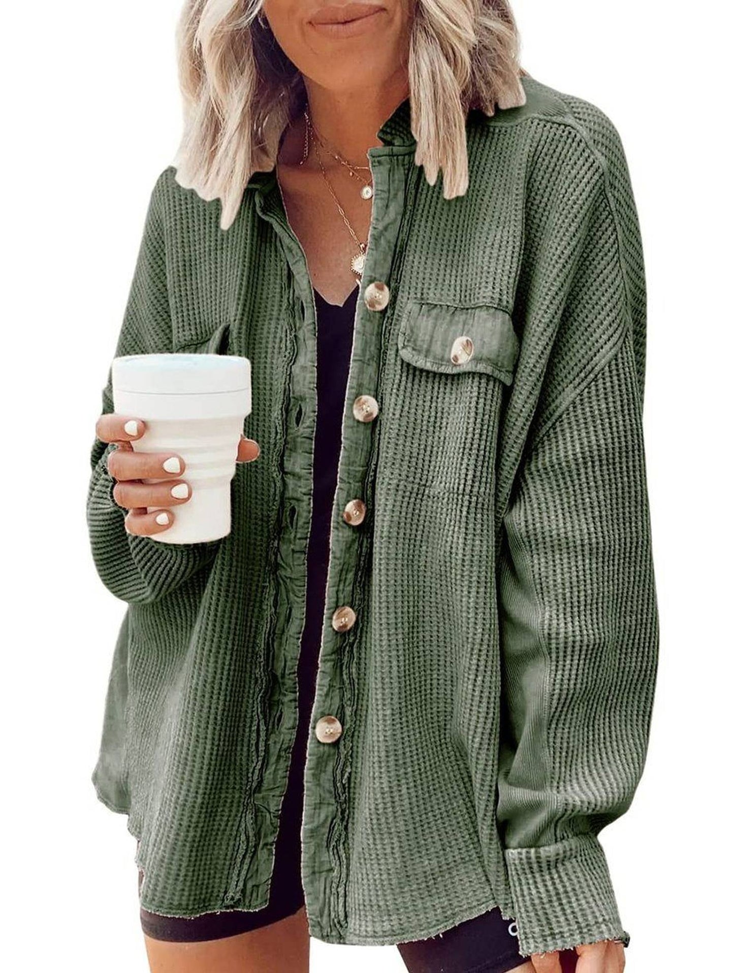 WOMEN CORDUROY BUTTON UP OVERSIZED SHACKET