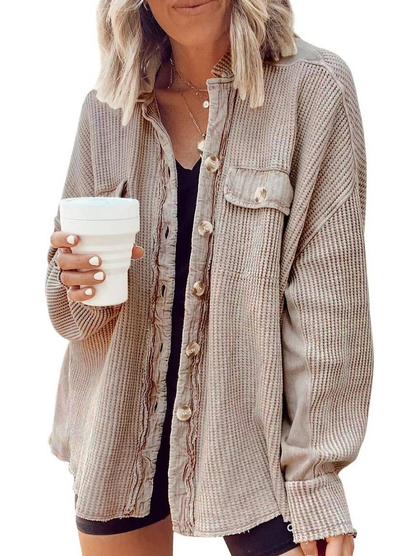 WOMEN CORDUROY BUTTON UP OVERSIZED SHACKET