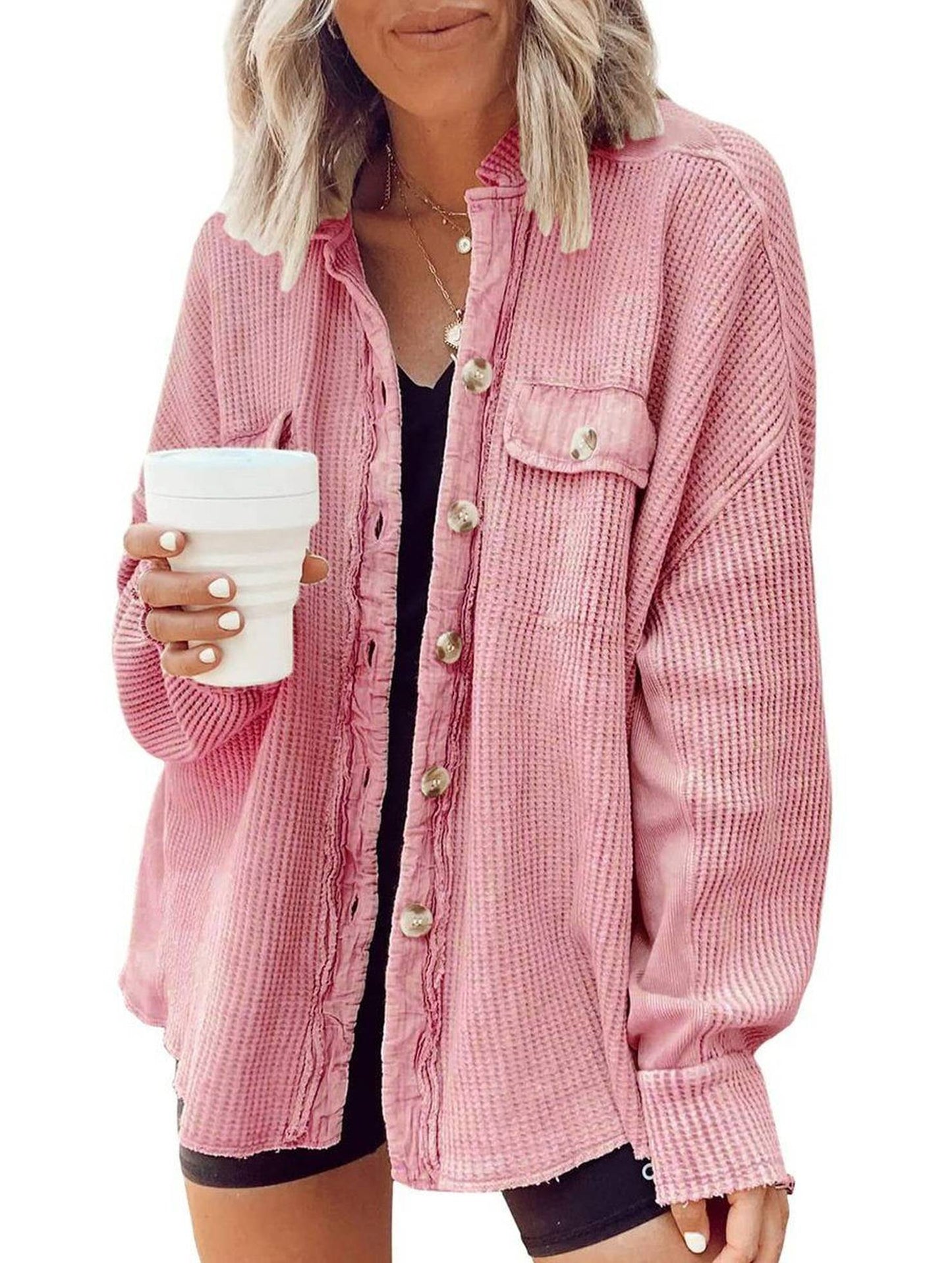 WOMEN CORDUROY BUTTON UP OVERSIZED SHACKET