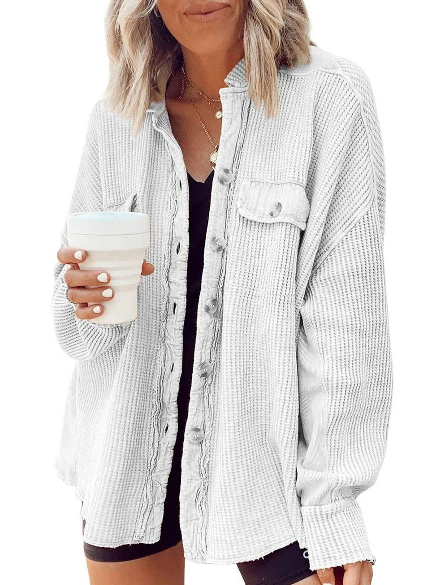 WOMEN CORDUROY BUTTON UP OVERSIZED SHACKET