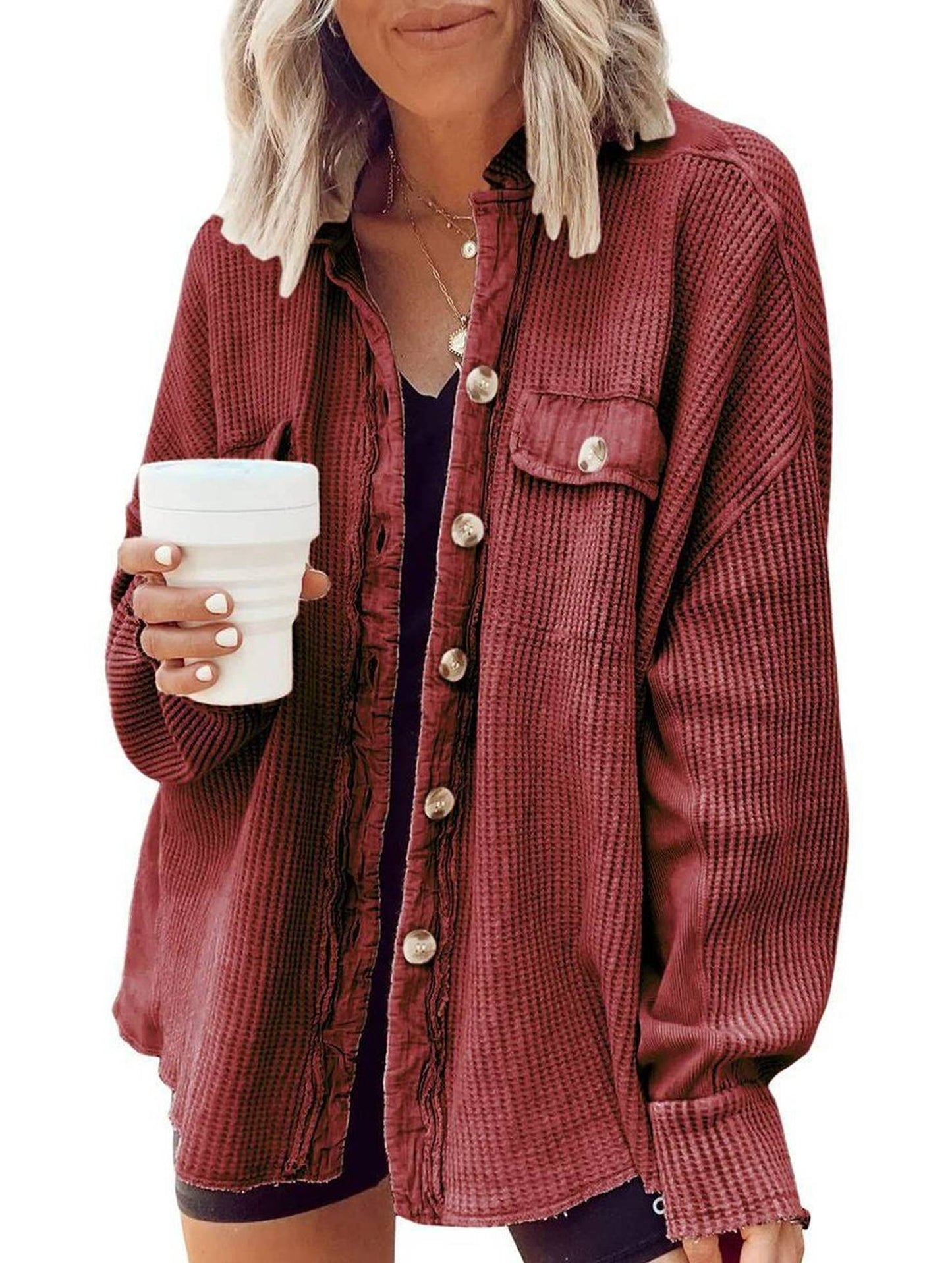 WOMEN CORDUROY BUTTON UP OVERSIZED SHACKET