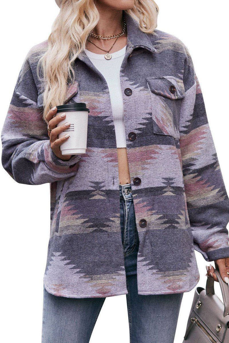 WOMEN AZTEC LAPEL LONG SLEEVE WESTERN JACKET