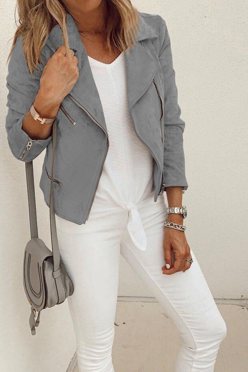 FLIP NECK ZIPPER CLOSURE SHORT JACKET