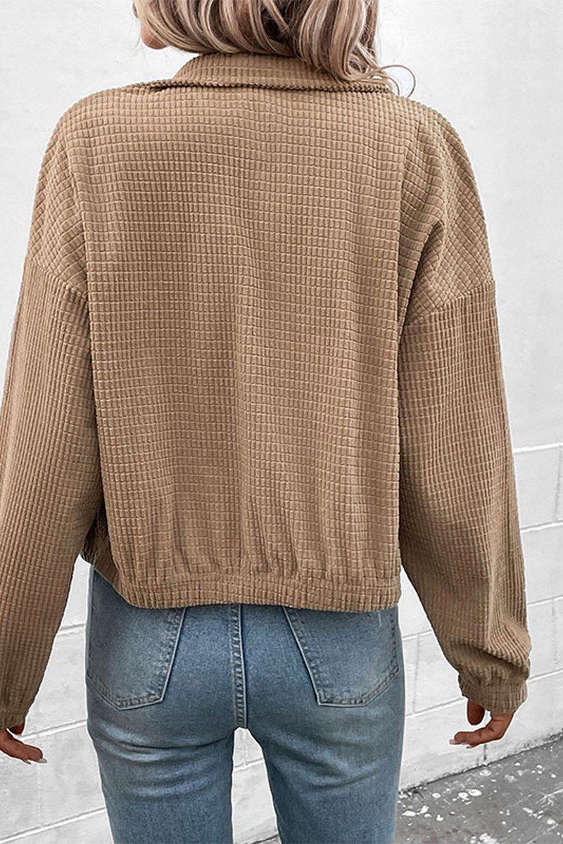 WOMEN HIGH NECK PLAID QUILTED BUTTON UP JACKET