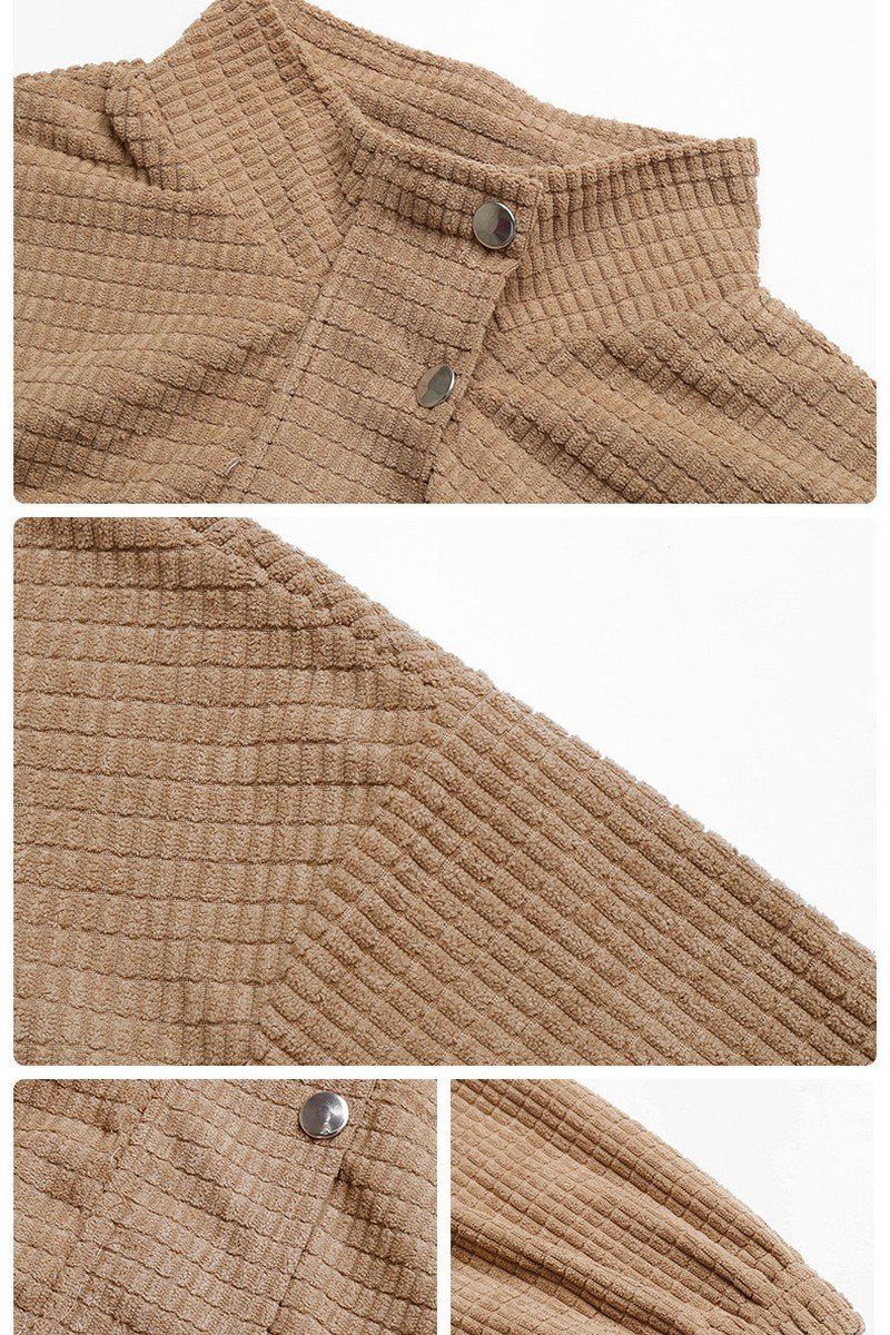 WOMEN HIGH NECK PLAID QUILTED BUTTON UP JACKET